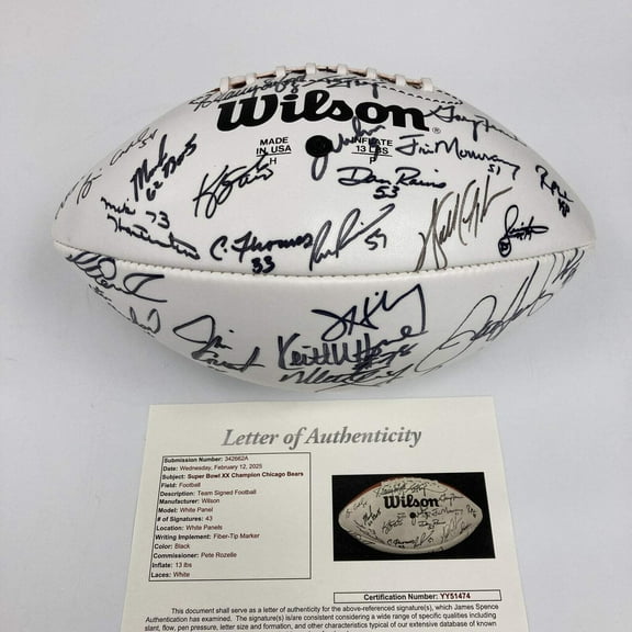 1985 Super Bowl Champs Chicago Bears Team Signed Football Walter Payton JSA COA