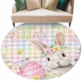 thumbnail image 6 of Happy Easter Round Rug 7ft Washable Circle Rugs Non Slip Spring Easter Bunny Eggs Floral Colorful Plaid Large Area Rug Indoor Floor Carpet for Bedroom Kitchen Living Room Home Office Dining Room, 6 of 8