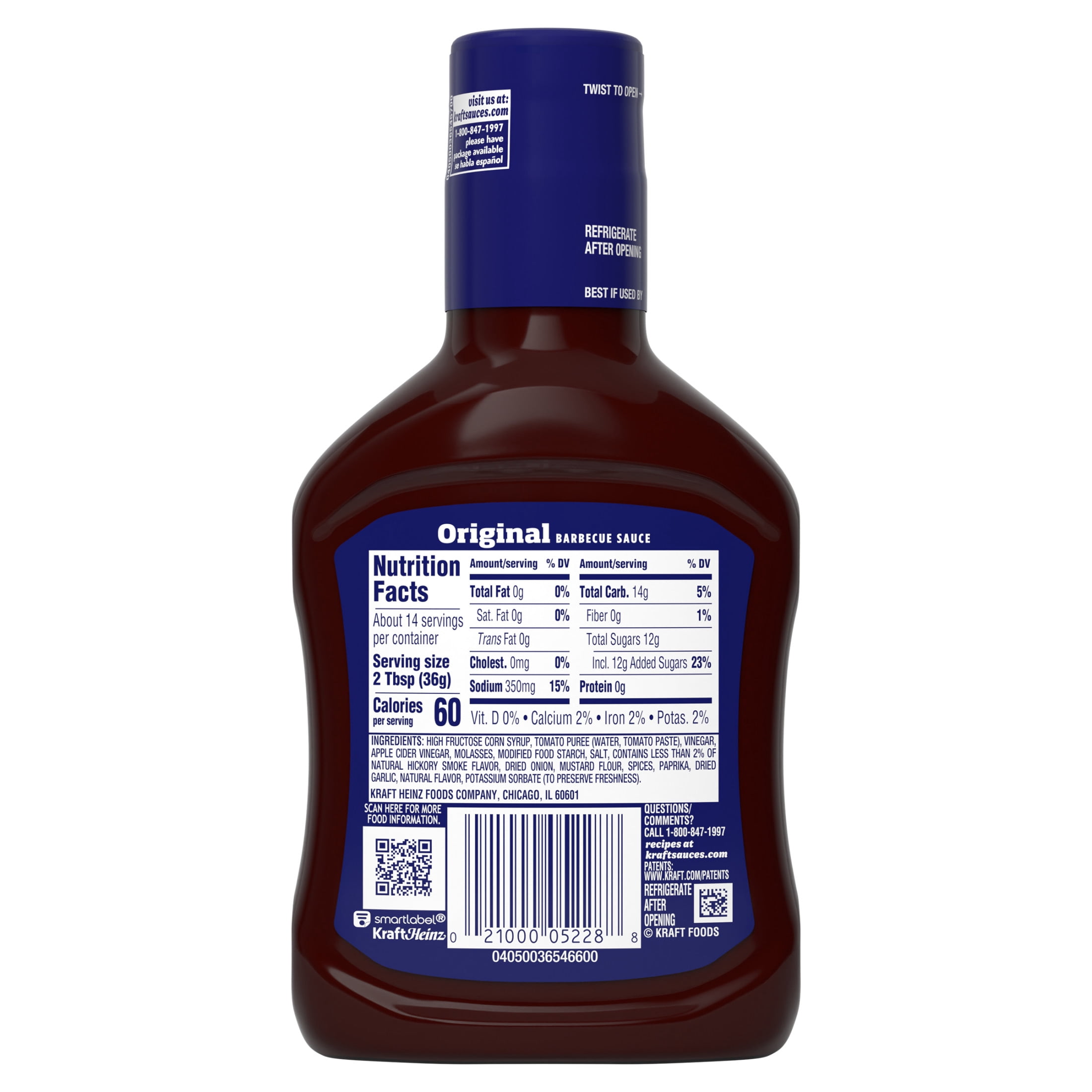 Kraft Original Slow-Simmered Barbecue BBQ Sauce, 18 oz Bottle