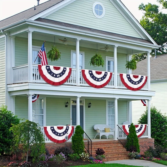2pcs Patriotic Half Fan Bunting Flags Independence Day Banners 4th of July Memorial Day Outdoor Decorations