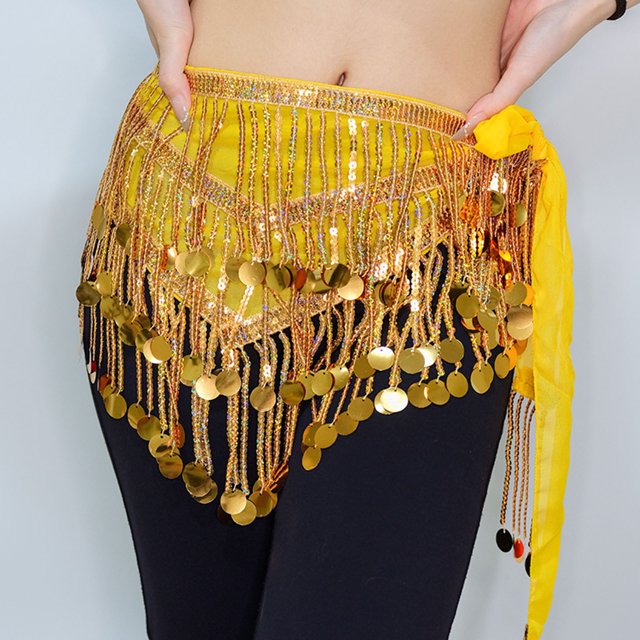 Toalla de cintura para mujer, estilo casual, con lentejuelas y borlas, para danza del vientre, danza india, poliéster
