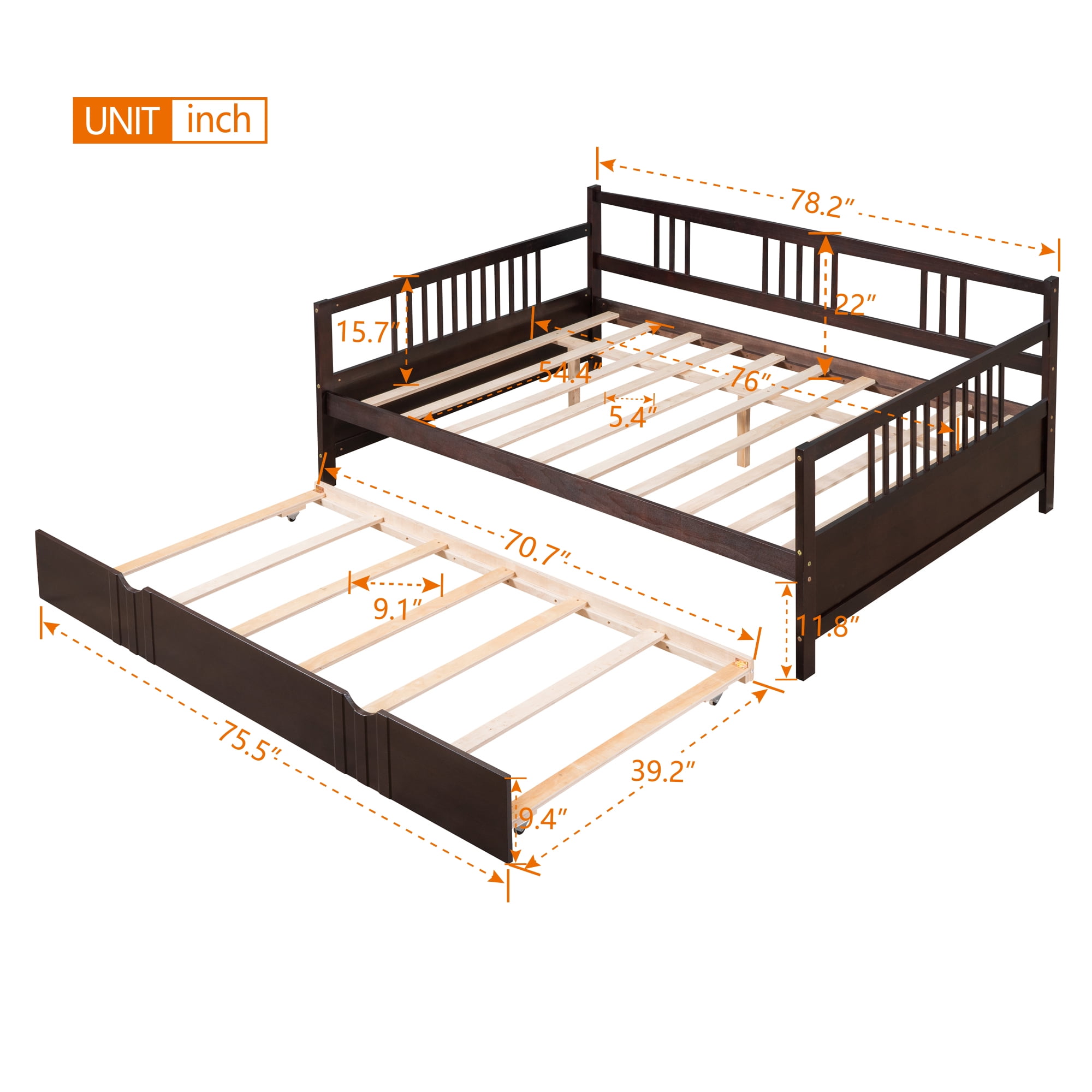 Sailvan Full Size Daybed Wood Bed with Twin Size Trundle