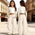 thumbnail image 2 of TGPMGRZ Girls Wide Leg Sweatpants Kids Baggy Sweat Pants Oversized Elastic Waist Straight Wide Leg Joggers with Pockets #03 Beige 14-15 Years, 2 of 5