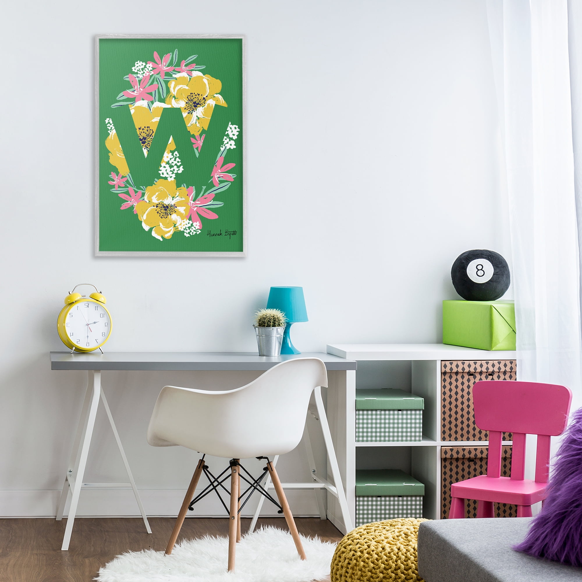 Stupell Industries Floral Bloom Letter W Botanical & Floral Painting Gray Framed Art Print Wall Art, 20 x 30