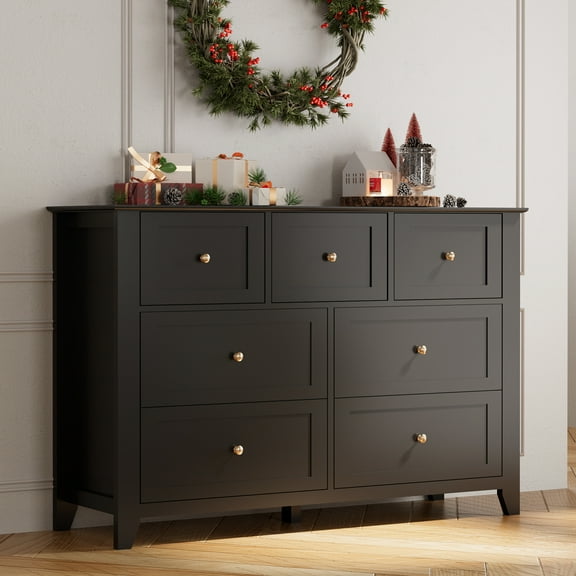 Ataucjin 7 Drawer Dresser for Bedroom, Simply Modern Chest of Drawers, Wood Storage Double Dresser with Deep Drawers for Living Room, Hallway Entryway