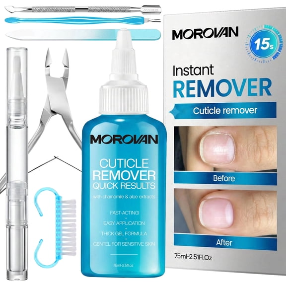 Morovan 7Pcs Cuticle Remover Kit– Cuticle Remover Gel,Cuticle Oil Pen & Stainless Steel Manicure Tools for DIY Salon-Quality Nail Care at Home