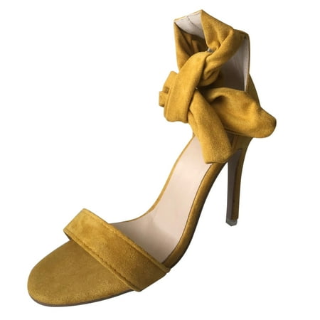 

Ladies Summer Fashion Bow Flat Head High Heel Solid Color Sexy Sandals
