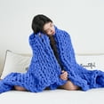 thumbnail image 5 of Modenna Chunky Knit Blanket Throws Chenille Throw Blanket, Denim Blue, 80"x 80", 5 of 8