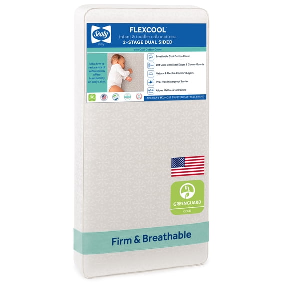 Sealy Flex Cool Breathable 2-Stage Baby Crib and Toddler Mattress 204 Coil