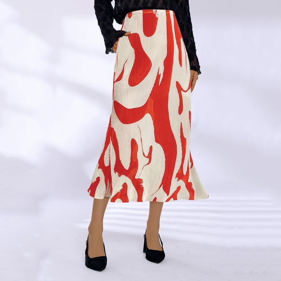 Skirts for Women Skirt Modern Pattern Color Blocking Design for Spring and Summer Women’s Fashion Red M