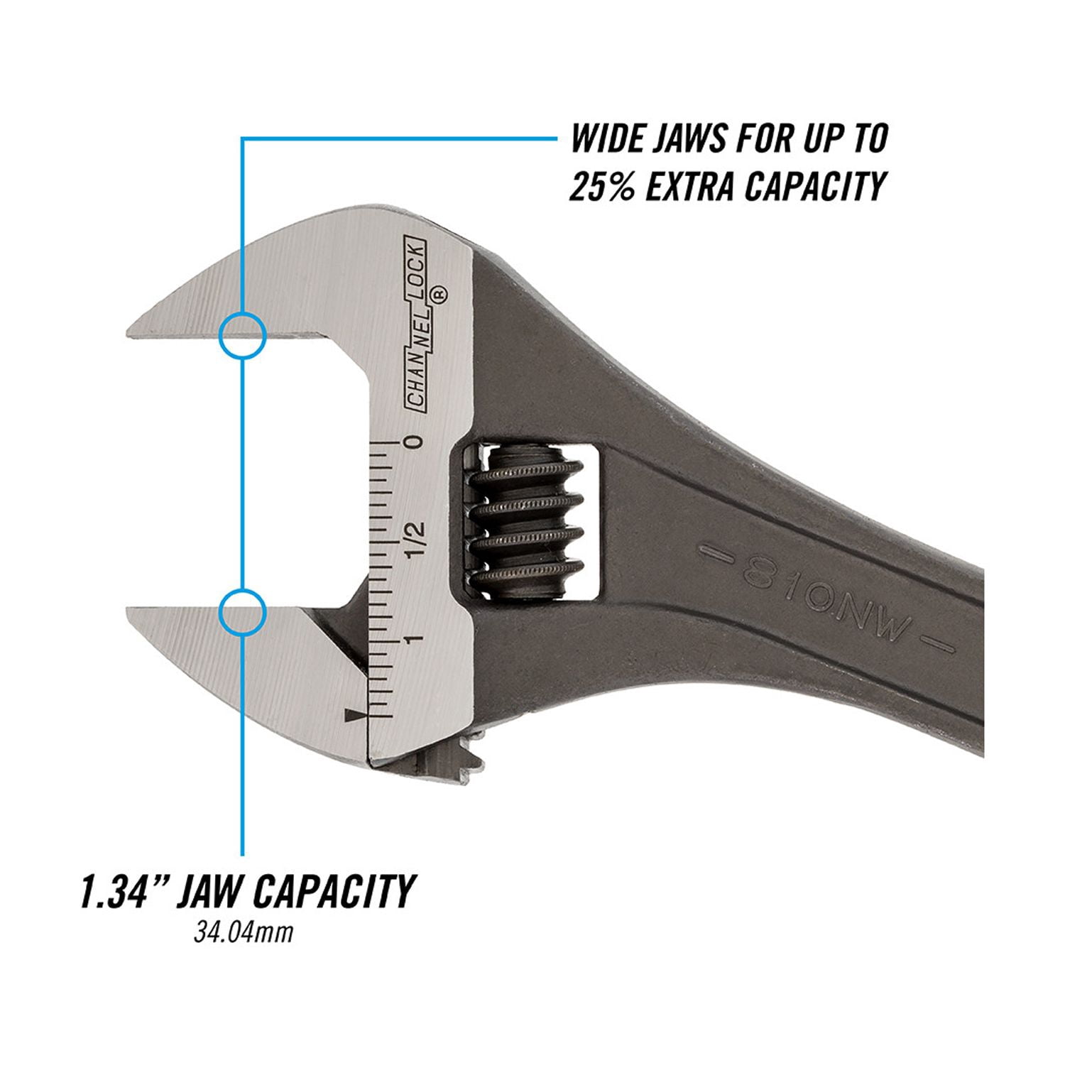 CHANNELLOCK Adjustable Wrench Set, Black Phosphate / Oxide Finish, Includes 6, 10-inch, 2 pieces (WS-2N)