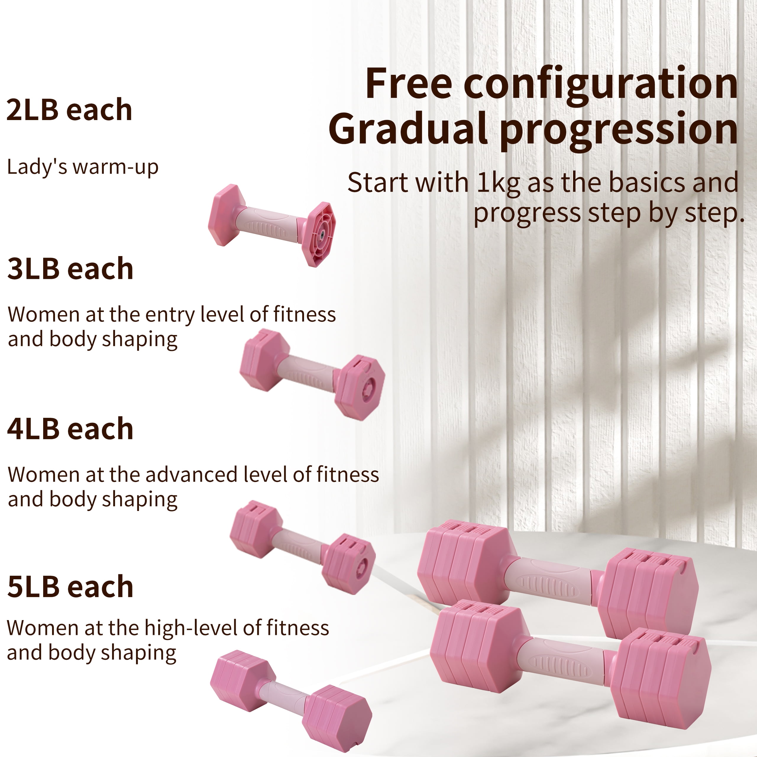 Adjustable Dumbbell Set with 10 Weight Levels, Non-Slip Handle, Quick Weight Adjustment System, Hardened Steel Plates, Compact Storage Design for Home Gym (pink-5lb-pair)