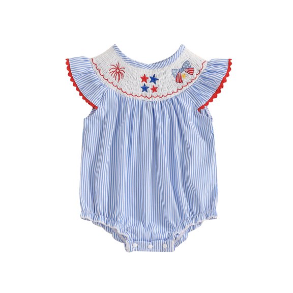 BemeyourBBs Baby Girls Romper, Fly Sleeve Stripes Embroidery Stars Bow Bodysuit