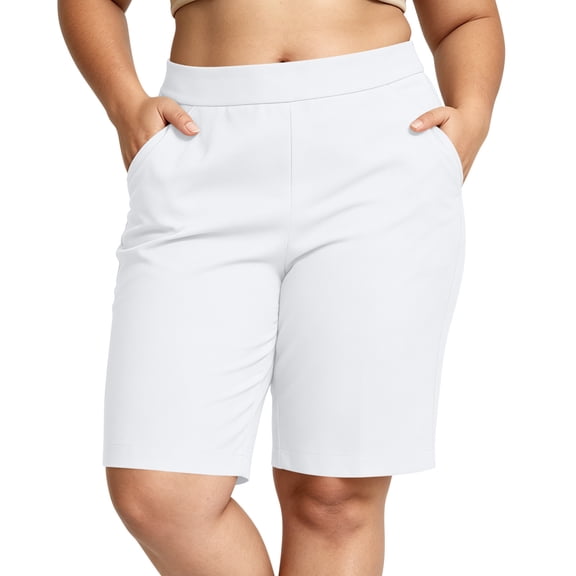 biudgviw Plus Size Bermuda Shorts for Women Summer Pull On Shorts Casual High Waisted Stretch Work Shorts with Pockets