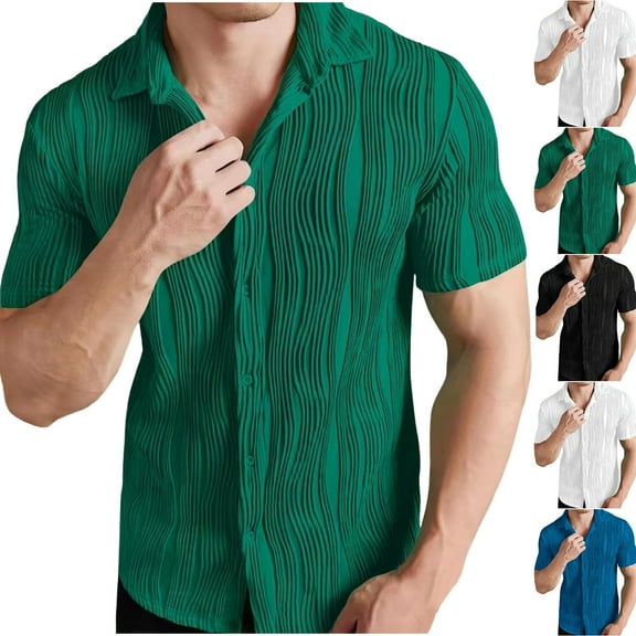 Xunlbb Short Sleeve for Men Mens Shirt Fashionable Men's Solid Color Striped Texture Short Sleeved Casual Shirt, S-3XL