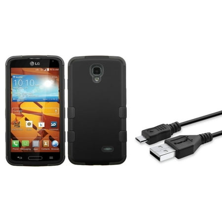 Lg Volt Covers Insten Rubberized Black/Black TUFF Hybrid Phone Protector Cover Case For LG Volt LS740 (+USB Cable) (2-in-1 Accessory Bundle) ()