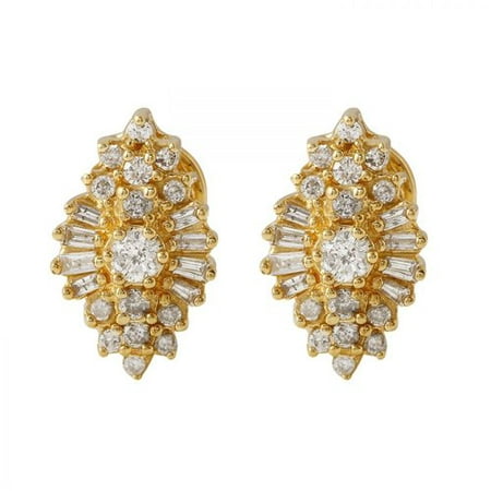 Ladies 1.38 Carat Diamond 14K Yellow Gold Earrings