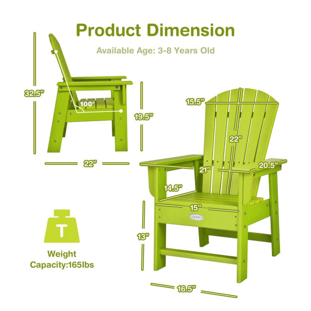 Resenkos Patio Kids' Adirondack Chair with Ergonomic Backrest-Green, Kids Chairs for Kids