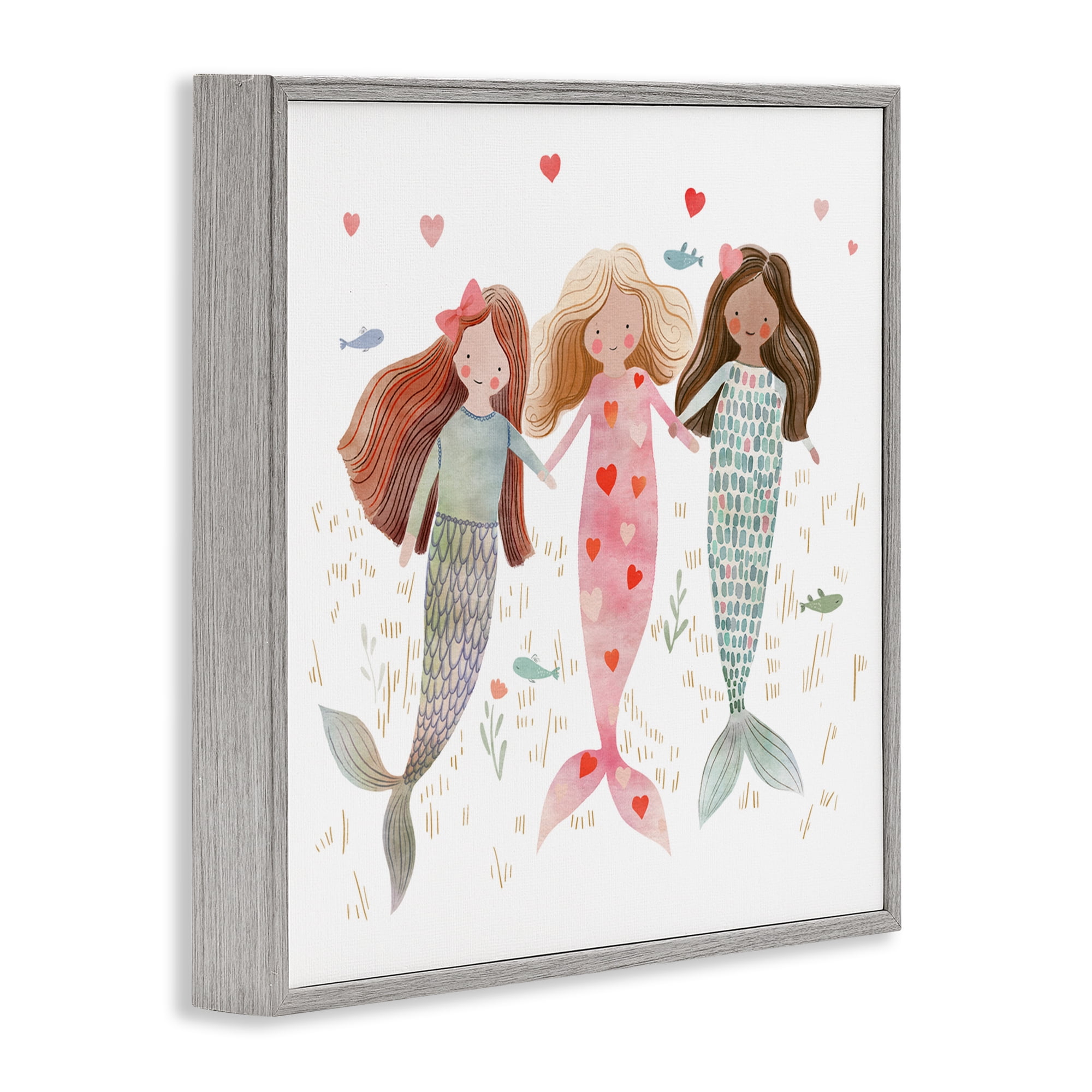 Trio of Mermaids Friendship Gray Framed Giclee Art, design by Leah Straatsma