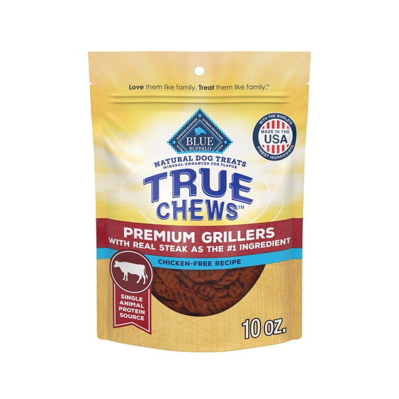 Blue Buffalo True Chews Premium Grillers Chicken-Free Natural Dog Treats, Steak, 10oz.