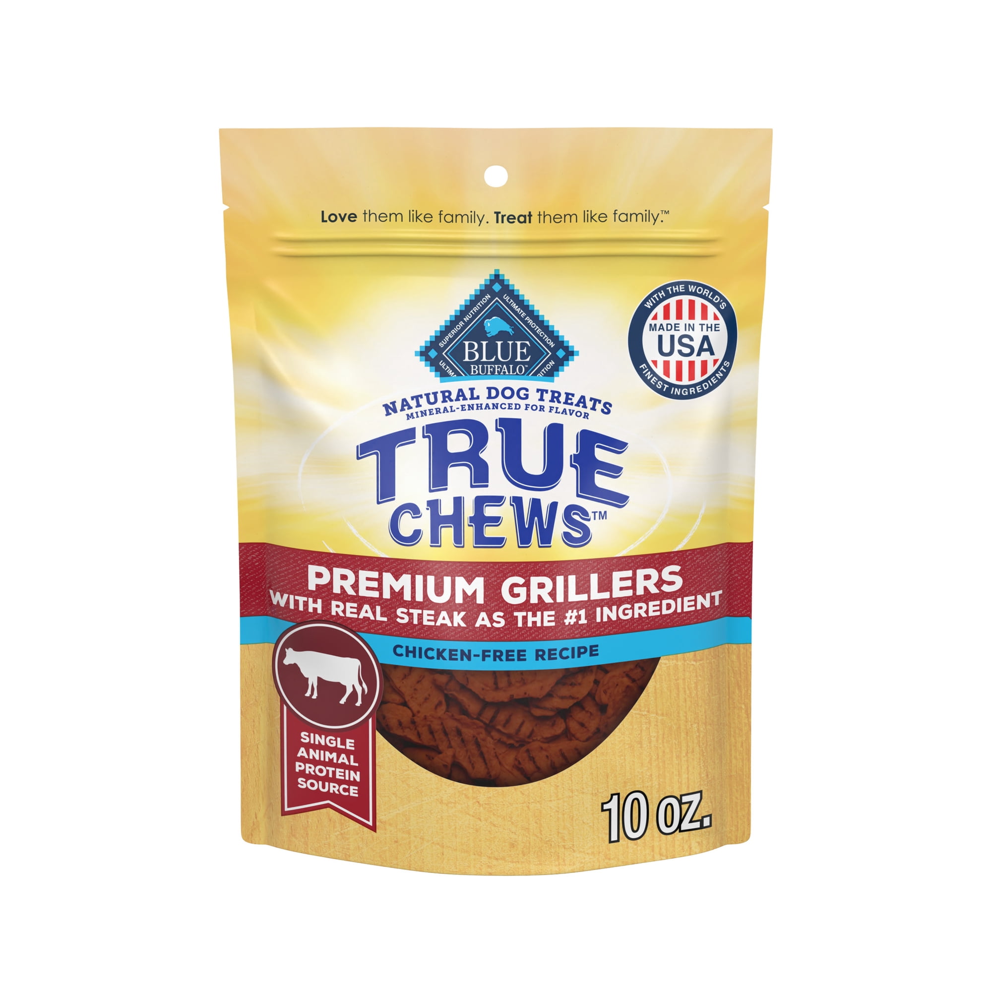 Blue Buffalo True Chews Premium Grillers Chicken-Free Natural Dog Treats, Steak, 10oz.