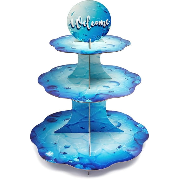 Cheerland Under The Sea Theme cake Stand Ocean Birthday 3 Tier Serving Tray Paper Party Decoration