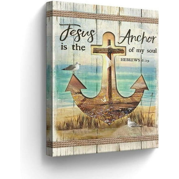Anchor Cross Wall Art Christian Pictures Wall Decor Beach Nautical Coastal Painting Bible Verse Wall Art for Bedroom Bathroom Living Room Scripture Artwork Framed 12"x16"