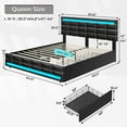 thumbnail image 3 of Afuhokles LED Queen Bed Frame with Storage Drawers and Charging Station, Upholstered Bed Frame with Adjustable Headboard, Black, 3 of 9