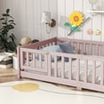 thumbnail image 4 of Bed Frame Twin Size Floor Bed with Fence and Door,Rubber Wood Floor Bed with Safety Guardrails,Pink,Platform Bed Frame, 4 of 17
