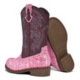 thumbnail image 4 of Dazzher Girls Pink Glitter Cowgirl Boots Western Round Toe Mid Calf Side Zipper Boots for Toddler Little Big Kid, 4 of 5
