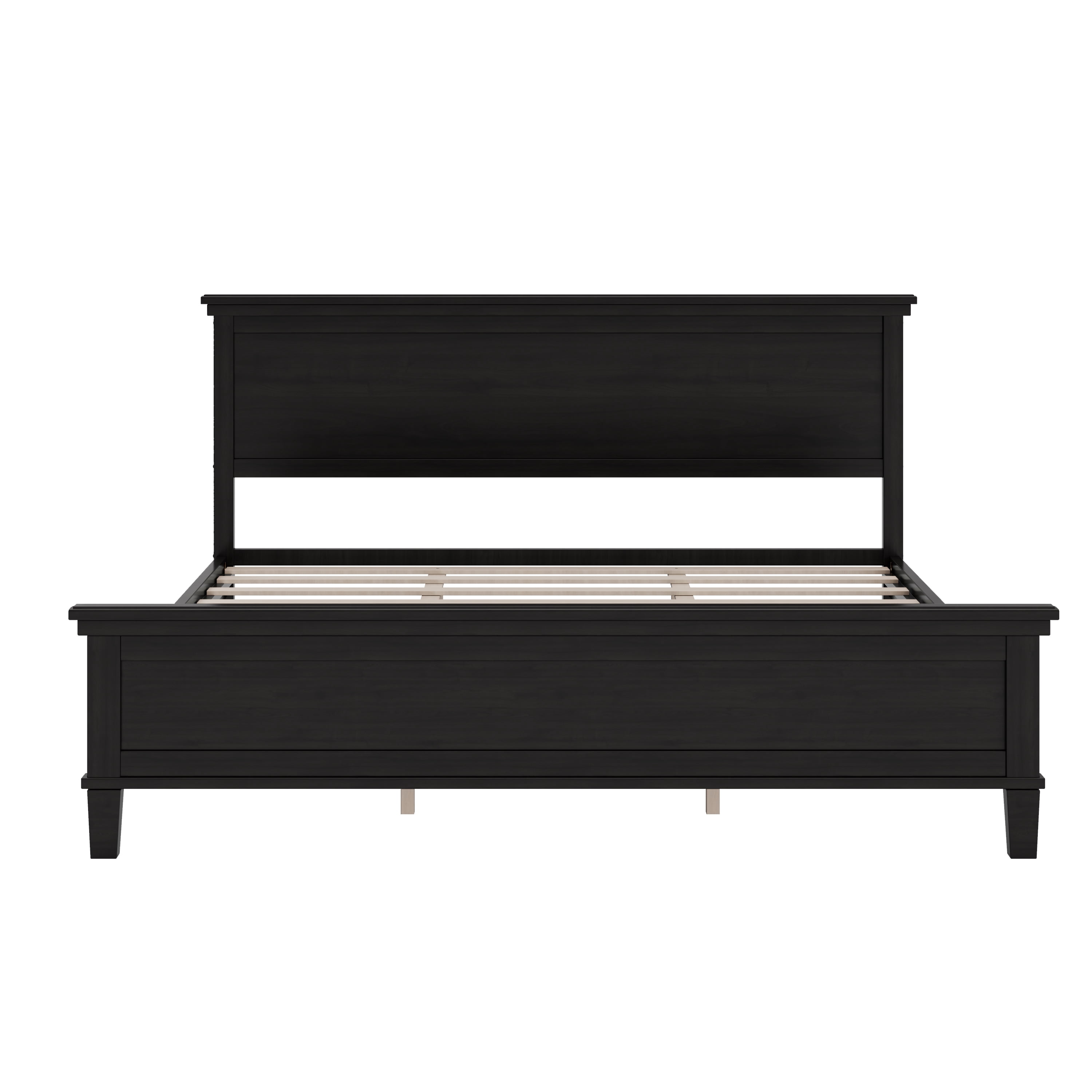 Euroco Wooden King Size Mid-Century Platform Bed, Charcoal Black