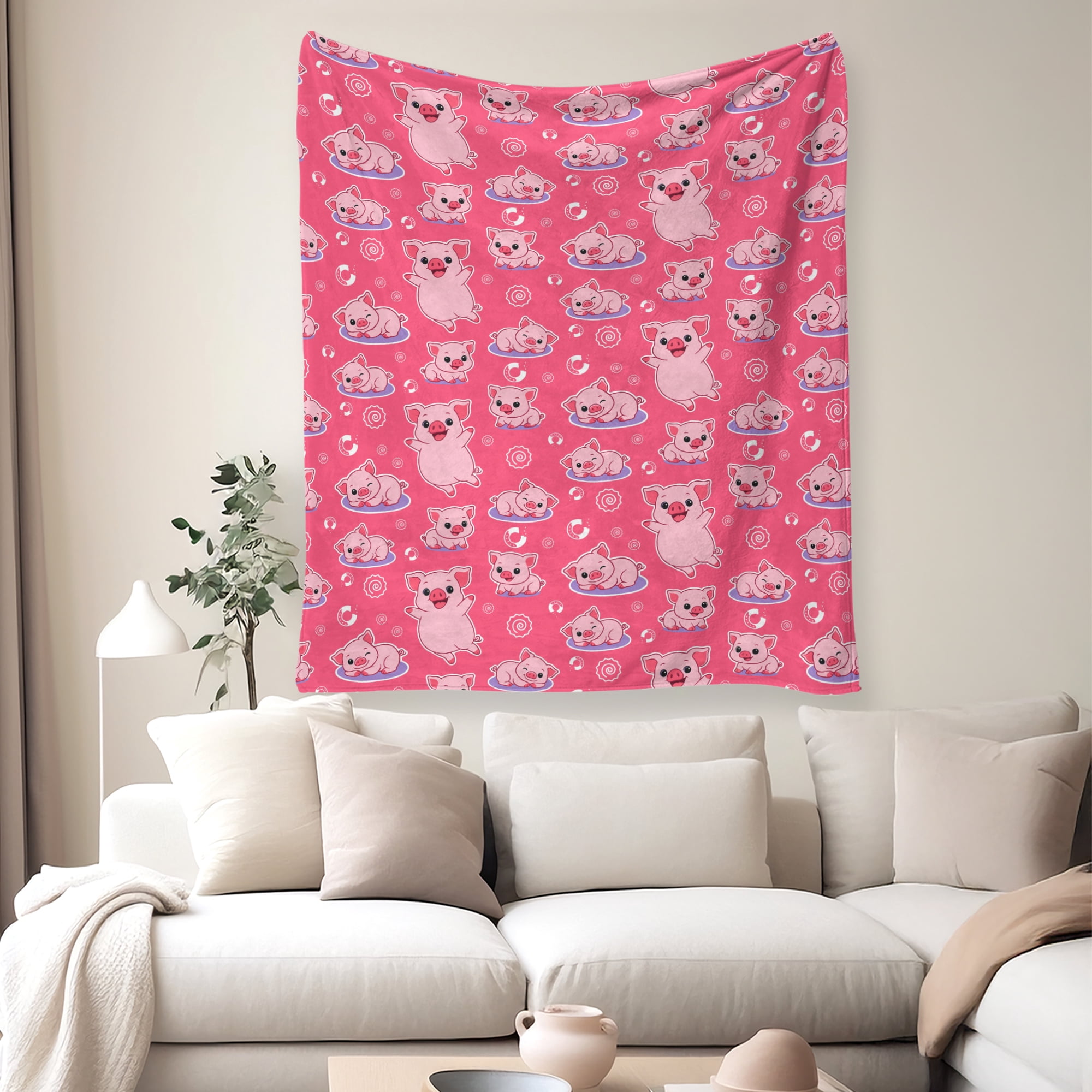 Flannel Fleece Throw Blanket, Soft Large Throw Blanket, Lightweight Cozy Plush Throw Blanket Fit Sofa Bed, 50"x60", Pigs