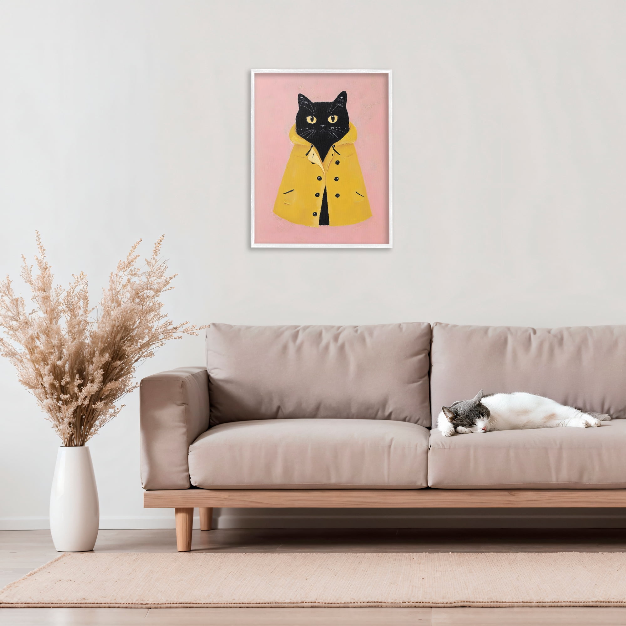 Stupell Industries Black Cat in Yellow Raincoat White Framed Giclee Art, design by The Prints Vibe