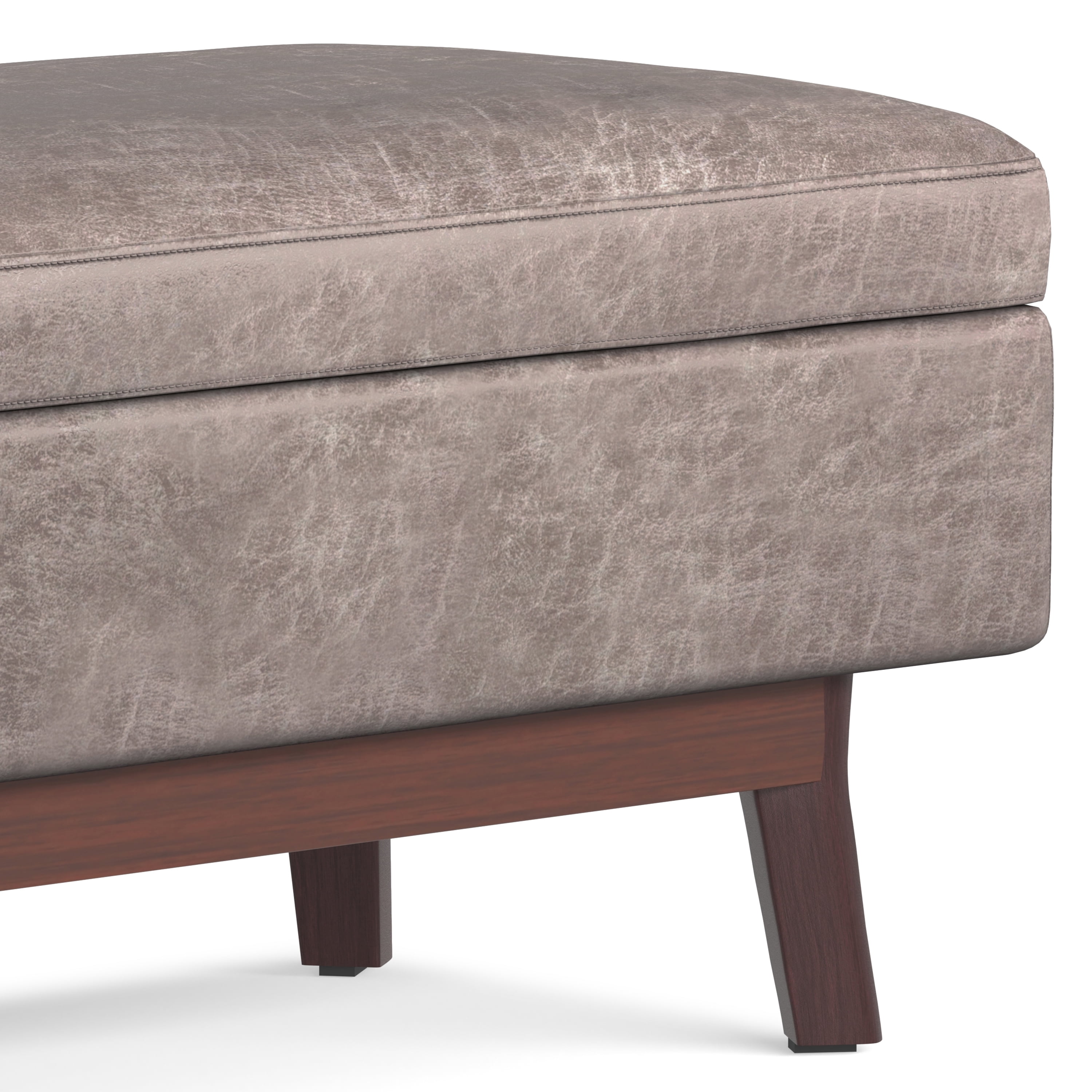 Owen 48 inch Wide Mid-Century Modern Rectangular Storage Ottoman in Distressed Grey Taupe Vegan Leather