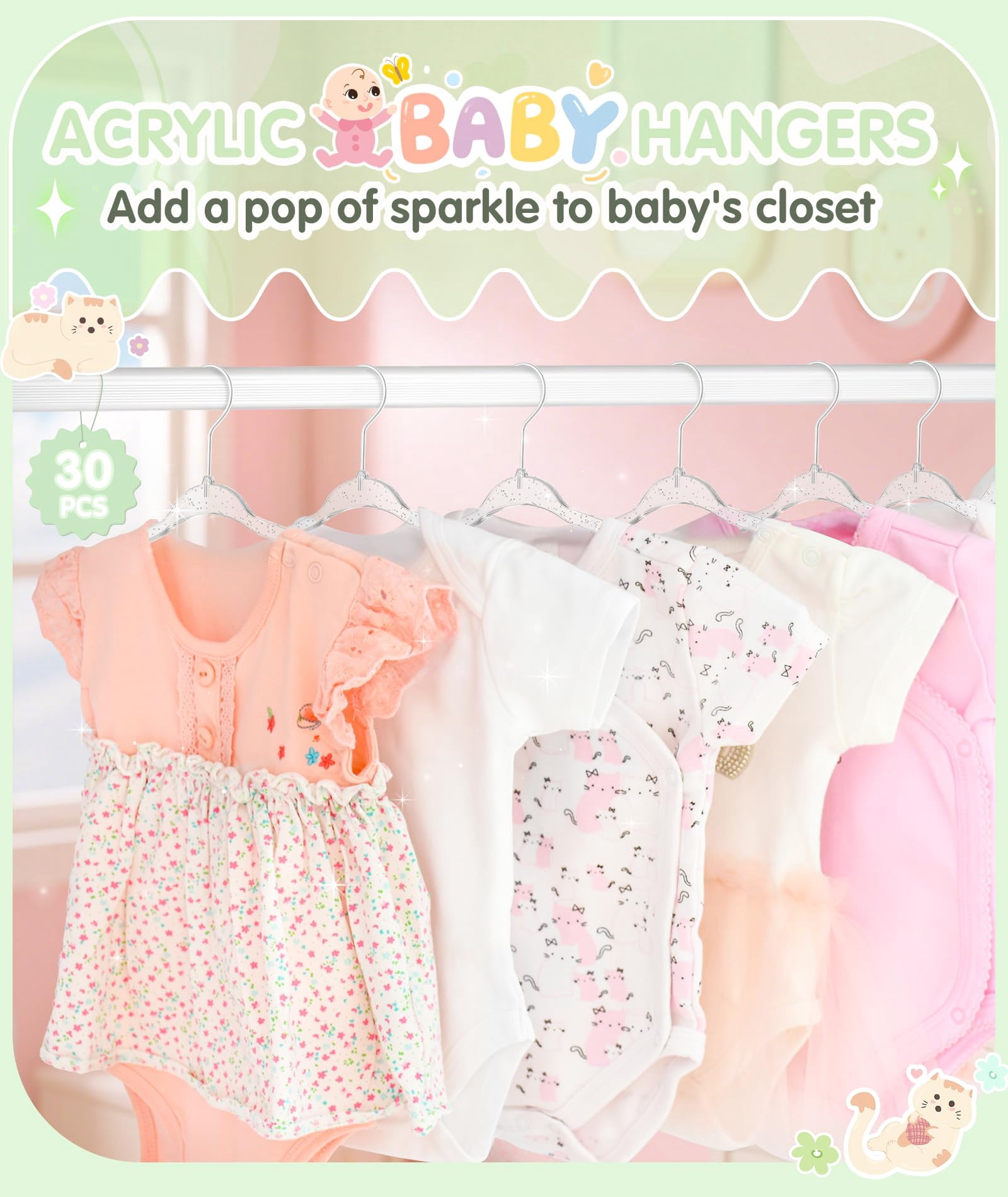 Clear 11 Inch Glitter Clothes Hangers for Closet Organization