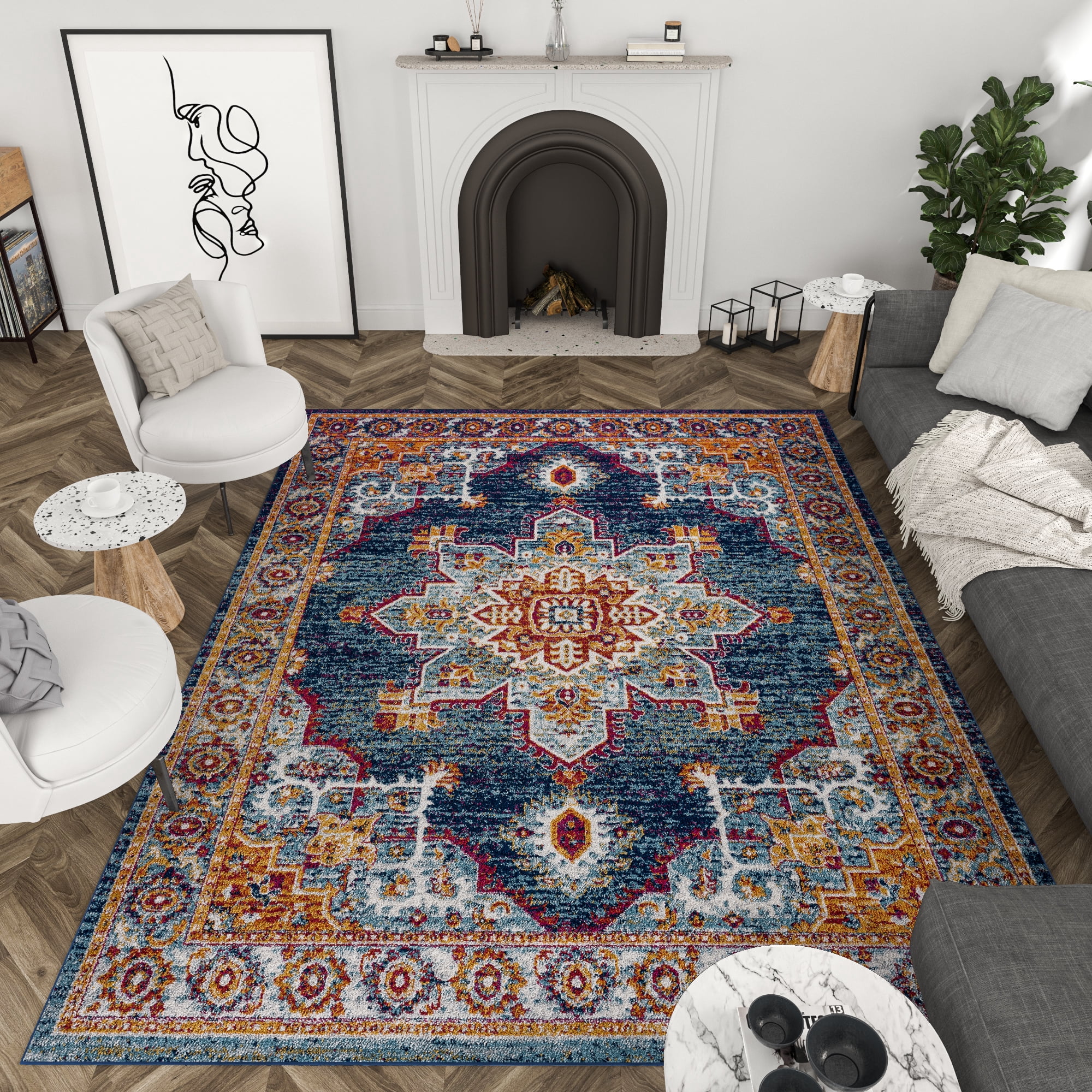 2x3 Modern Blue Small Area Rug, Throw Mat for Indoor Entry | Ideal for Kitchen or Bathroom Rugs 2' x 3'