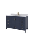 thumbnail image 3 of Ayna Decors Rooh 48 in Navy Blue Bathroom Vanity Set with White Quartz Countertop and Brass Faucet | Pop-Up Drain and P-Trap Included | Gold Hardware, 3 of 10