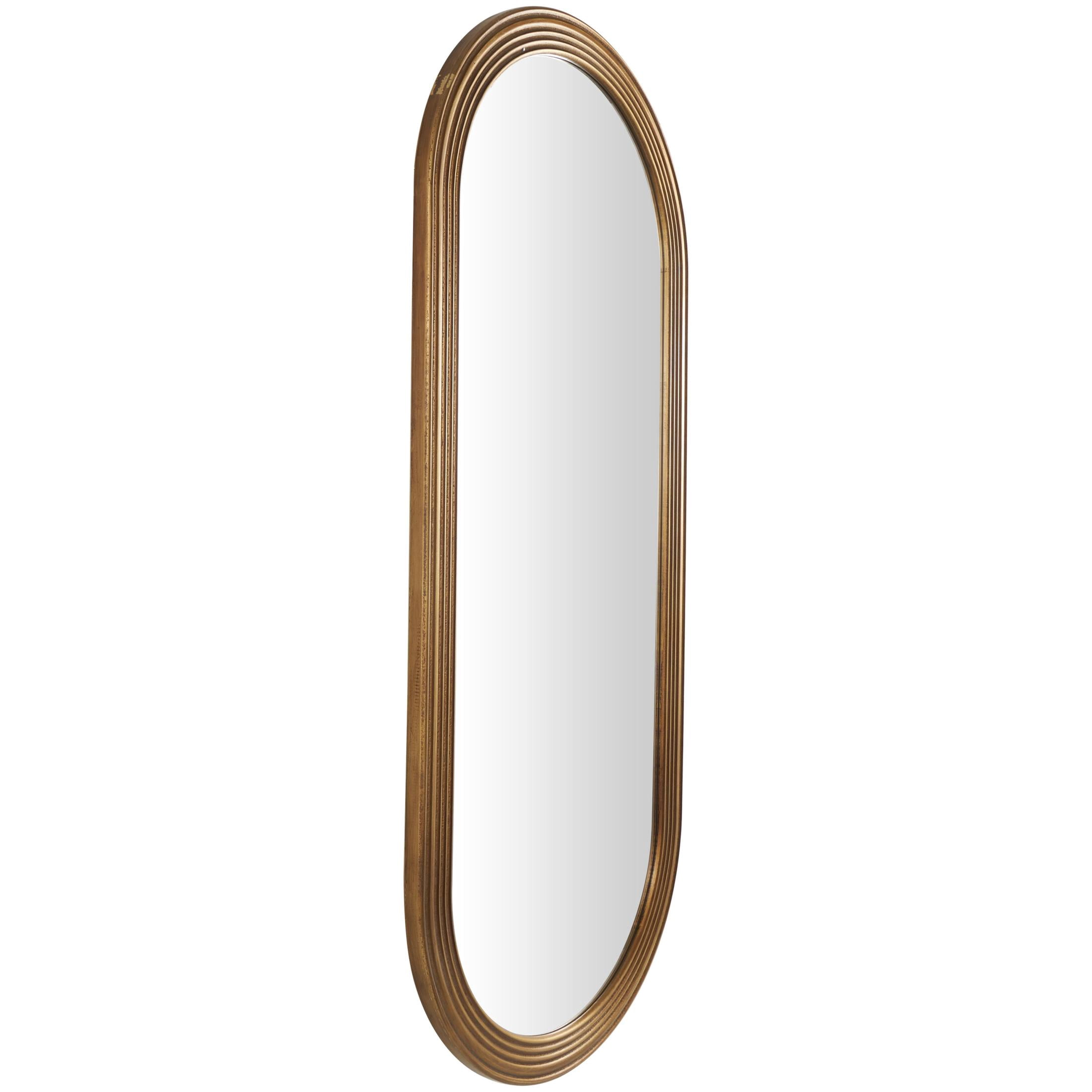 DecMode 22" x 51" Brown Oval Wall Mirror with Dimensional Carved Frame
