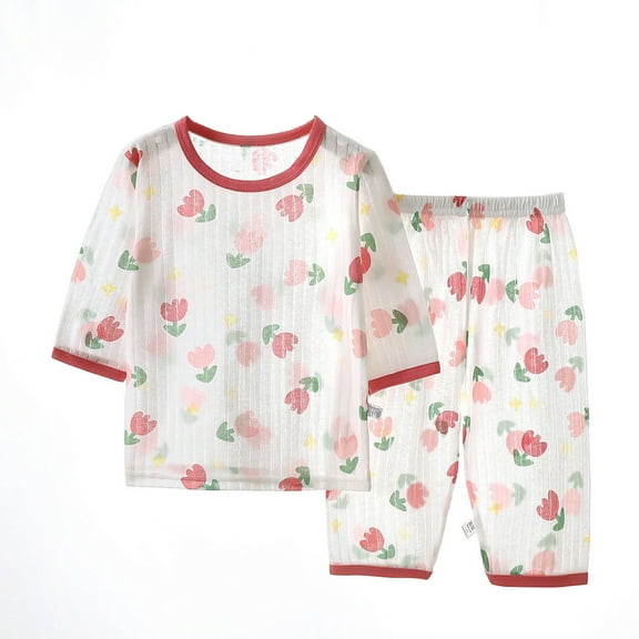 Toddler Baby Girl Pajama Set Young Girls 2-6 Years Old Pajamas Set Spring Boys Seven-point Cuff Casual Airflow Conditioning Clothing Girls' Homewear Boys Long Sleeve Sleepwear 2 Piece Pjs Set