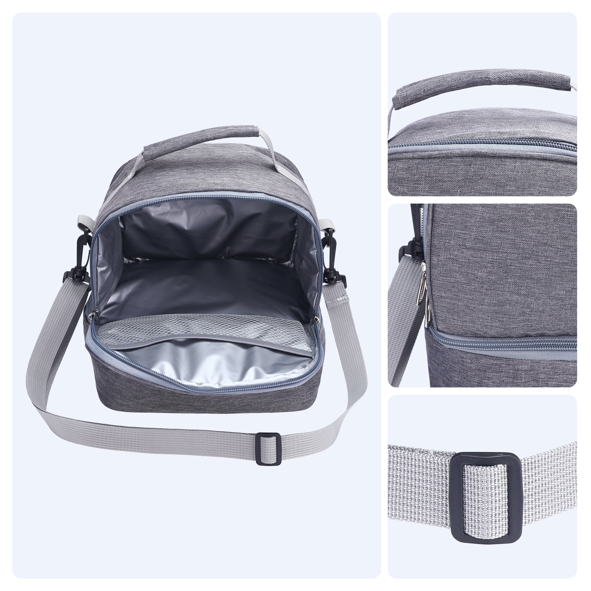 Unique Bargains Insulated Leakproof Lunch Bag for Office, Picnic Gray