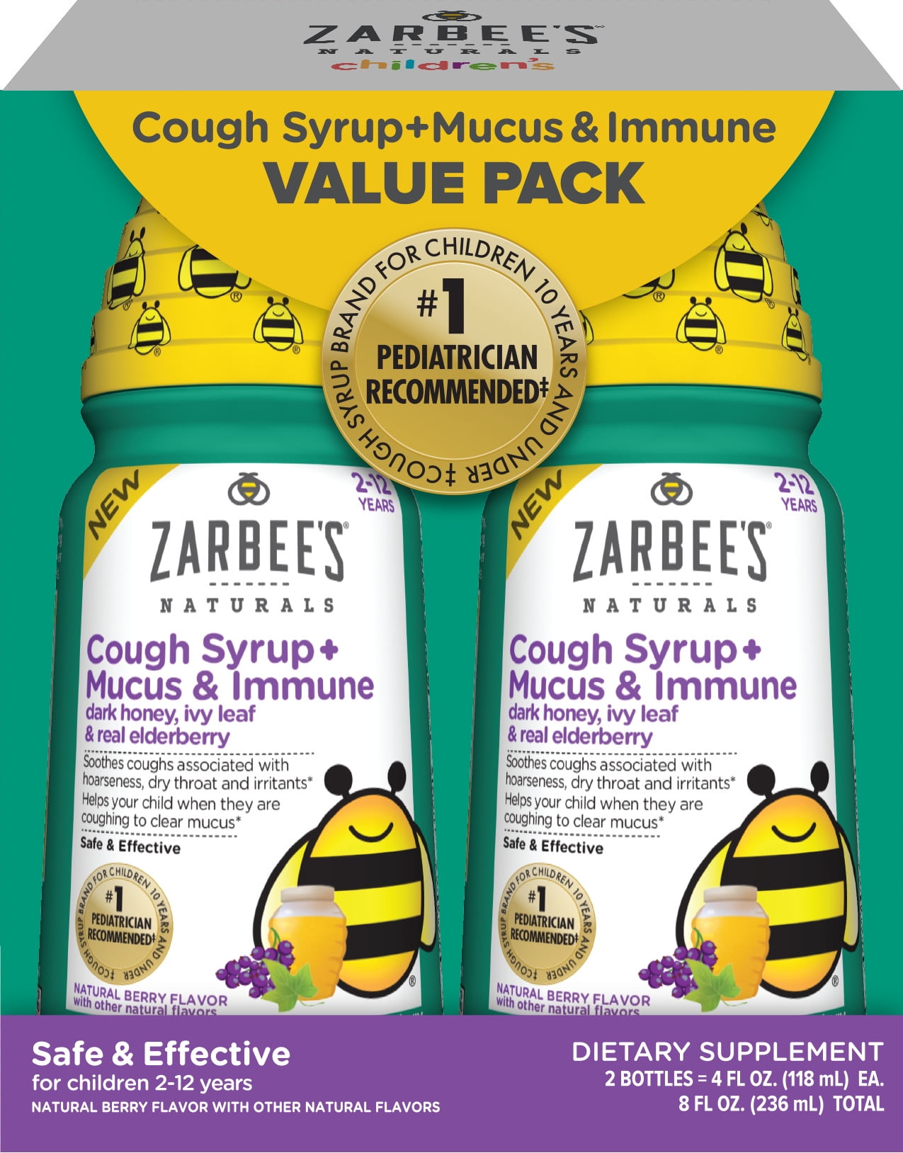 Zarbee's Naturals Children's Cough Syrup + Mucus & Immune, Natural