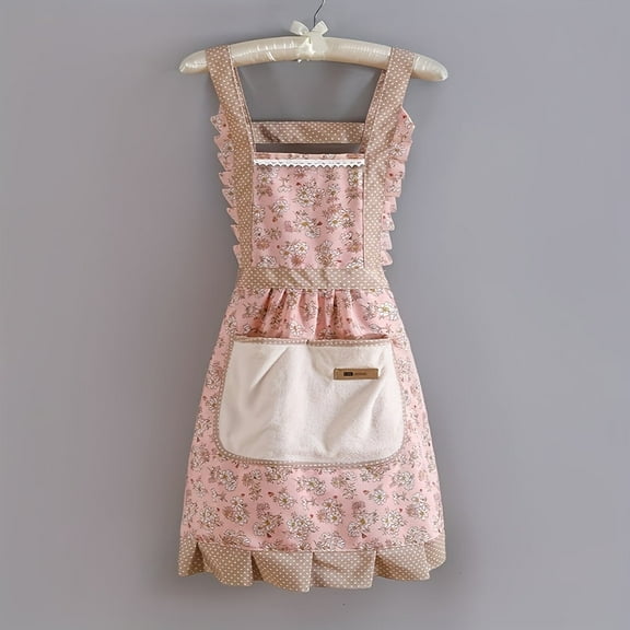 GYTY 1pc Cute Polyester Woven Flower Pattern Apron, Breathable, with Hat, for Restaurant, Chef, Kitchen
