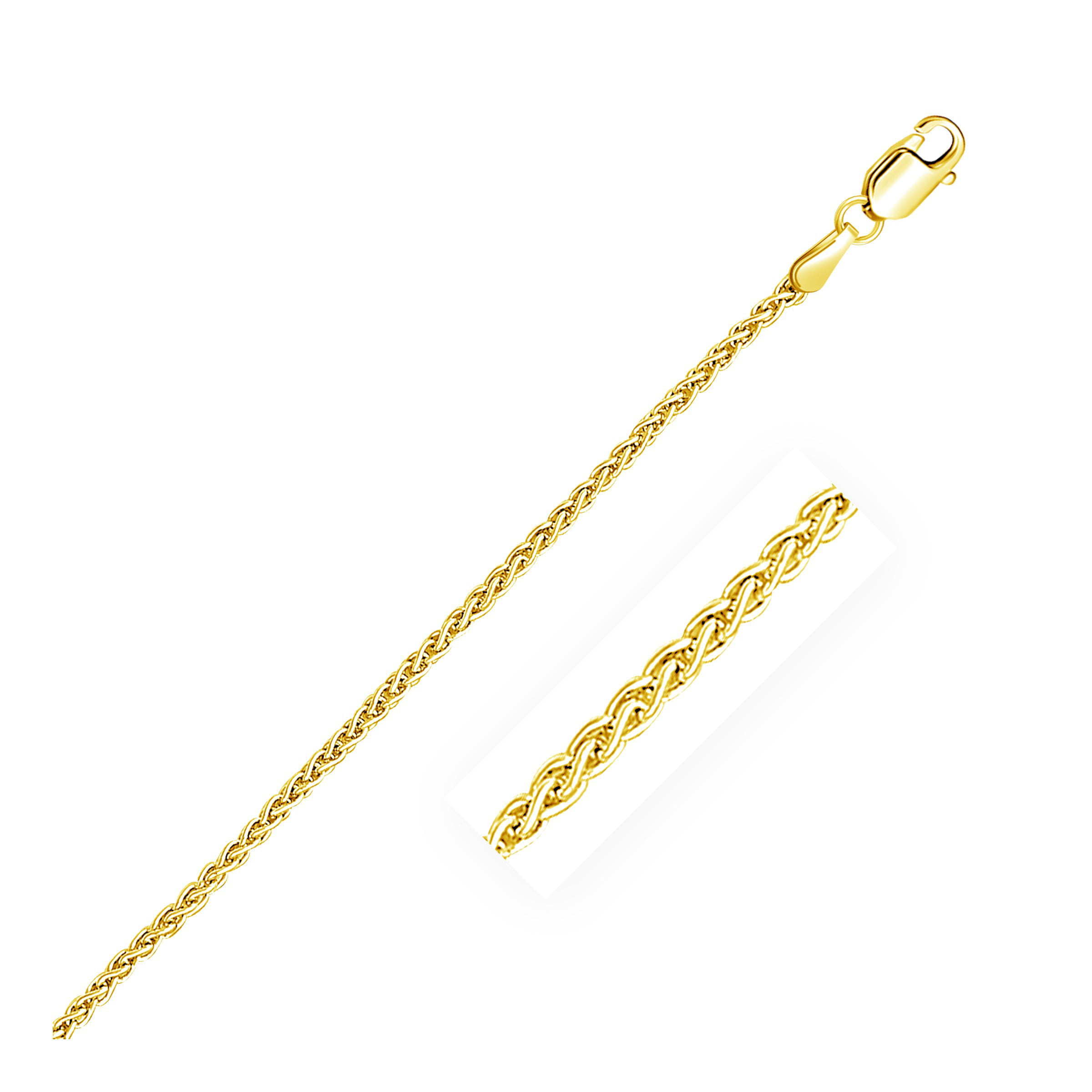 Solid 14k Yellow Gold .80mm Round Diamond-Cut Wheat Chain Necklace 16