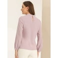 thumbnail image 3 of DARING DIVA Women's Work Office Mock Neck Long Sleeve Blouse L Pink, 3 of 6