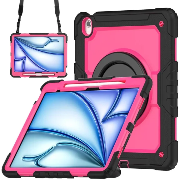 Case for iPad Air 13 inch M3 2025 / M2 2024 with Built-in Screen Protector, 360° Rotating Stand, Pencil Holder, Adjustable Shoulder Strap, Pencil Holder