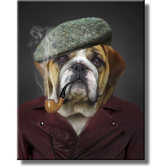 Dog Smoking Picture on Stretched Canvas, Wall Art Décor, Ready to Hang