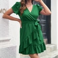 thumbnail image 2 of ZVNAΖH Women's Short Sleeve Wrap Dress Summer Casual V Neck Waisted Ruffle Hem Mini Dresses, 2 of 5