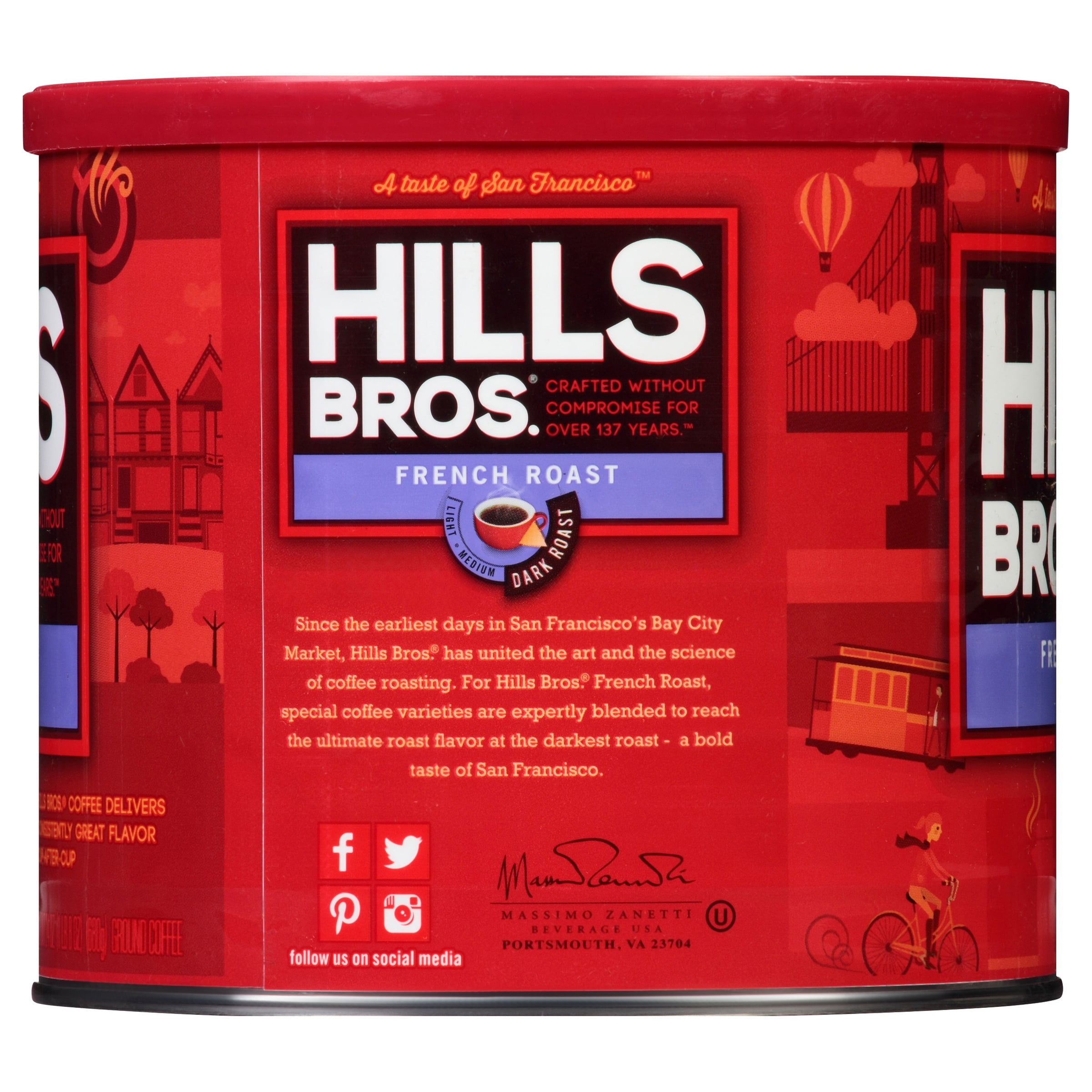 Hills Bros. French Roast Ground Coffee, Dark Roast, 24 Oz. Can