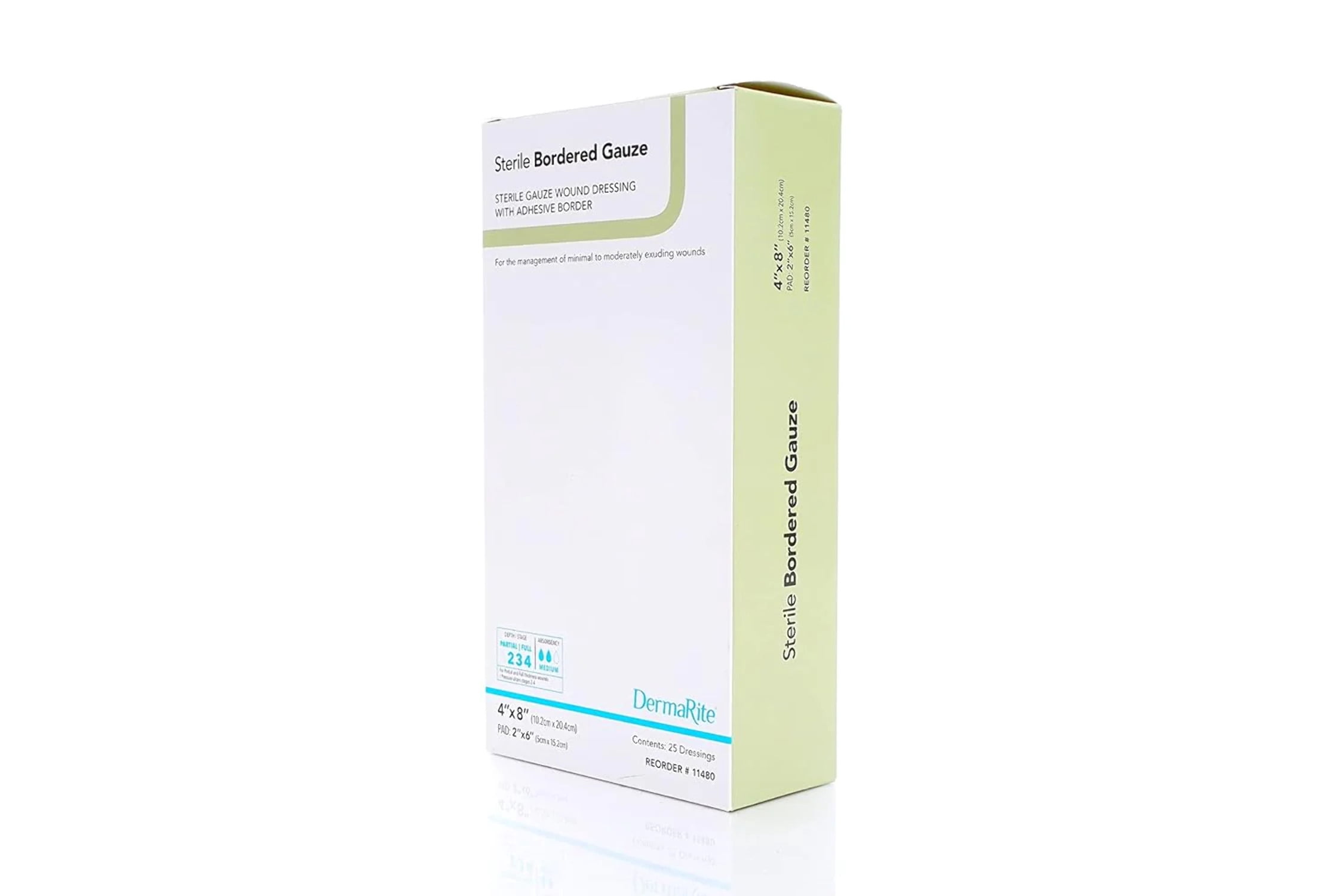 DermaRite Bordered Gauze Adhesive Dressing, 4 X 8 Inch, White, Gauze, Sterile, 25 Count