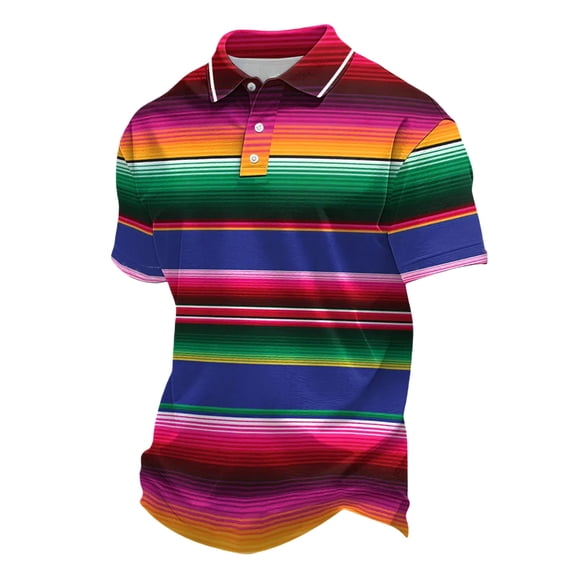 CONZONE Mexican Men's Cinco De Mayo Polo Shirt Short Sleeve Casual Knit Polo Shirts For Men Colorful Striped Graphic Collared Mexico May 5Th Golf Shirts